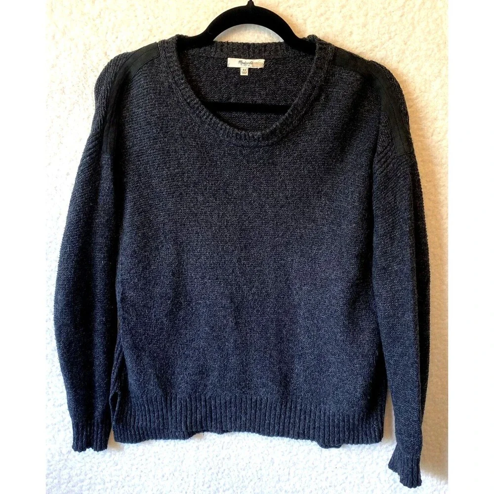 Madewell‎ Cotton Blend Leather Trim Knit Sweater mens Sz XS or Women Size Large